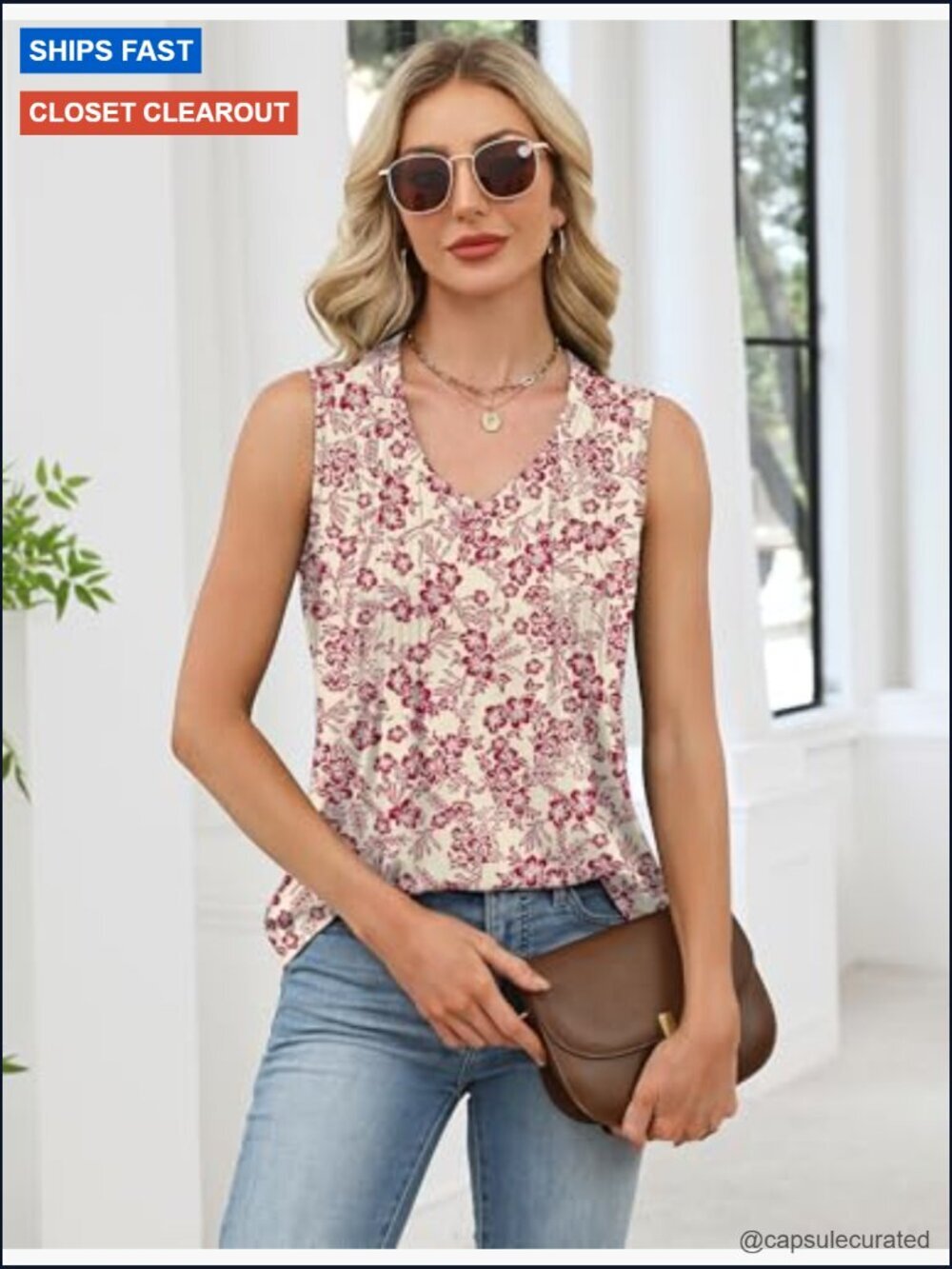 Loose Fit V-Neck Sleeveless Tank Top Blouse Summer Layering Tunic - Picture 4 of 7